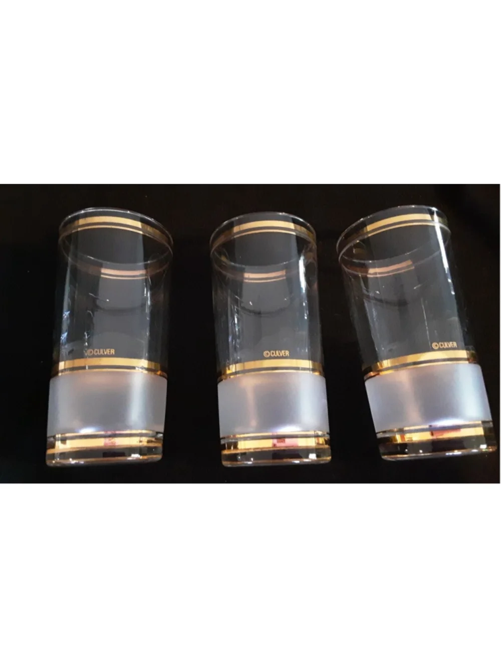 CULVER Collins GLASSES SET 3 Frosted Lower 3 Wide Gold Bands 3 Narrow Bands VTG